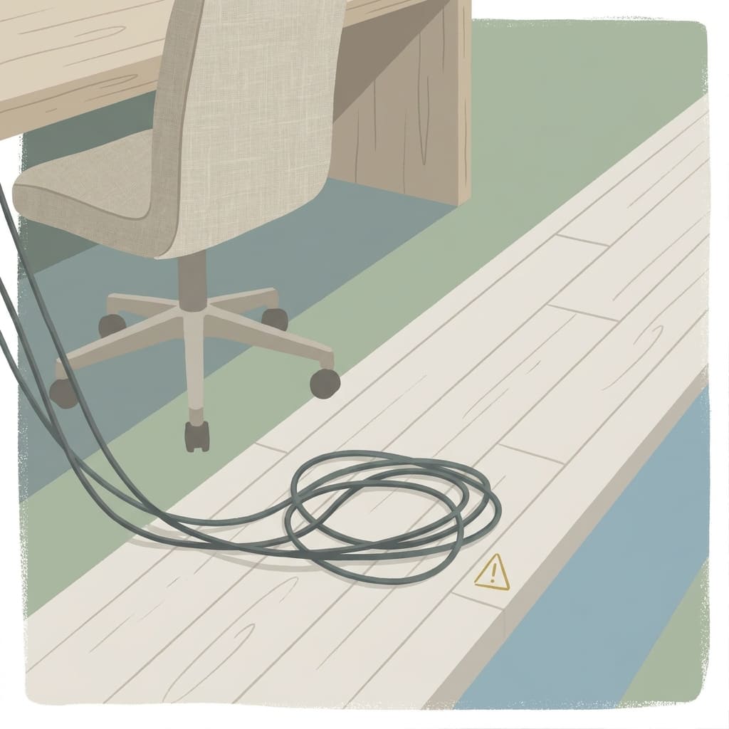 5 Hidden Costs of Cable Clutter (and How to Fix It) 2 cable clutter trip hazard under desk illustration